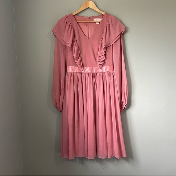 💕🌷👛💖 RACHEL PARCELL long sleeve ruffle twirl dress pink size small Barbie - Picture 9 of 14